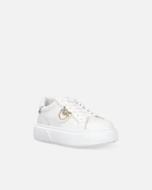 Sneakers flatform con suola alta e logo in metallo Pinko bianco